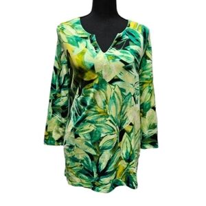 Anne Klein Sport V-neck Pull Over Green Yellow Top 95% Cotton 5% Elastane Size S